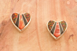 Calvin Begay Genuine Spiny Oyster Shell Sterling Silver Heart Earrings